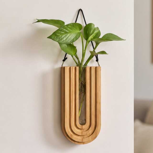 Wall Hanging Vase Decor, Wooden Flower Vase, Nordic Planter, Dried Display, Modern Home Decoration Gift For Living Room - image 1