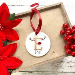 Personalised Reindeer Christmas Bauble, Tree Decoration With Name, Family Stocking Filler Gift, Antler - thumbnail 3