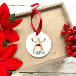 Personalised Reindeer Christmas Bauble, Tree Decoration With Name, Family Stocking Filler Gift, Antler - thumbnail 1