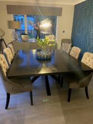 Handmade Black Dining Table - Oak Linear Design. Made To Measure Bespoke - thumbnail 1