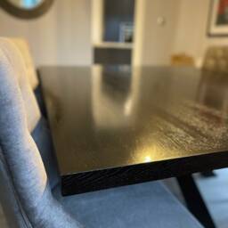 Handmade Black Dining Table - Oak Linear Design. Made To Measure Bespoke - thumbnail 3
