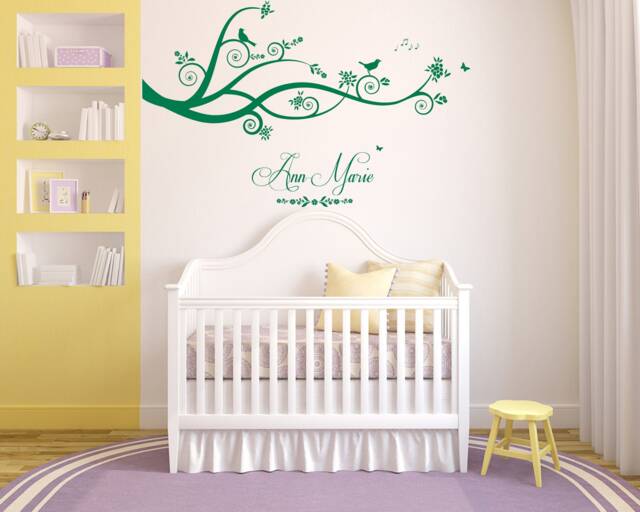 Personalised Name, Tree, Birds, Butterflies - Vinyl Wall Art Sticker, Mural, Decal. Children's Bedroom, Nursery, Playroom. Home, Decor - image 1