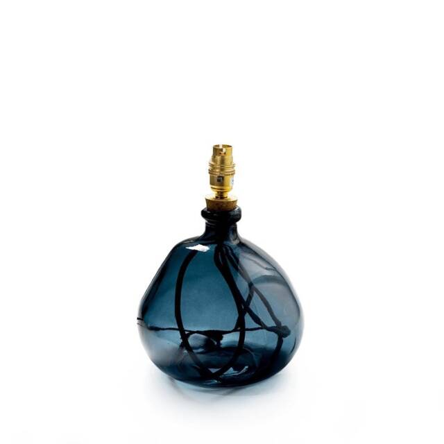Handmade Recycled Glass Table Lamp Petrol Blue With Brass Fittings - image 1