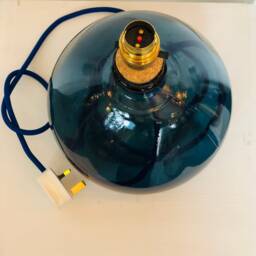 Handmade Recycled Glass Table Lamp Petrol Blue With Brass Fittings - thumbnail 3