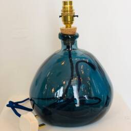 Handmade Recycled Glass Table Lamp Petrol Blue With Brass Fittings - thumbnail 2