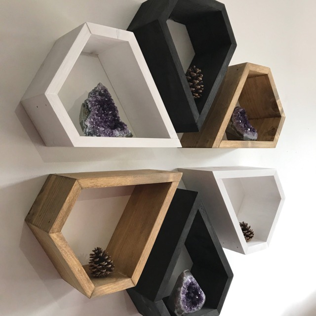 Wooden Hexagon Floating Shelves, Set Of 6, Wall Art - image 1