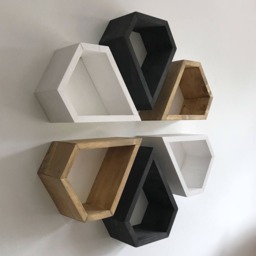 Wooden Hexagon Floating Shelves, Set Of 6, Wall Art - thumbnail 2