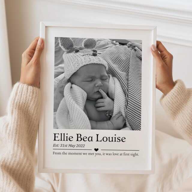 Personalised Newborn Photo Print, Baby Keepsake, Nursery Wall Art - image 1