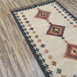 Hand Woven Wool Jute Rug Bohemian Kilim Design - thumbnail 3