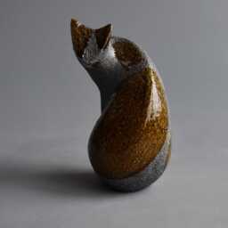 Ceramic Sculpture Of A Cat, Spotted Cat, Ceramics Raku, Cognac, Glaze, Art, Pets, Christmas Present, Original Gift, Collection Cats, Black Cat - thumbnail 4
