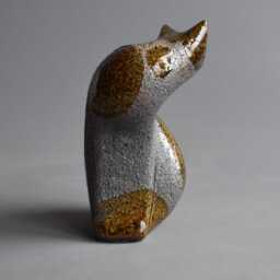 Ceramic Sculpture Of A Cat, Spotted Cat, Ceramics Raku, Cognac, Glaze, Art, Pets, Christmas Present, Original Gift, Collection Cats, Black Cat - thumbnail 3