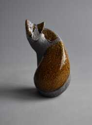 Ceramic Sculpture Of A Cat, Spotted Cat, Ceramics Raku, Cognac, Glaze, Art, Pets, Christmas Present, Original Gift, Collection Cats, Black Cat - thumbnail 1