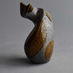 Ceramic Sculpture Of A Cat, Spotted Cat, Ceramics Raku, Cognac, Glaze, Art, Pets, Christmas Present, Original Gift, Collection Cats, Black Cat - thumbnail 2