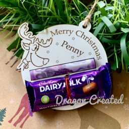 Personalised Reindeer Chocolate & Money Holder Wooden Christmas Ornament - thumbnail 3