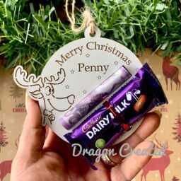 Personalised Reindeer Chocolate & Money Holder Wooden Christmas Ornament - thumbnail 2