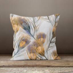 Gold Floral Cushion Cover-Leaf Pillow Case-Decorative Case-Brown Cover-Gift For Her Cushion-Handmade Material - thumbnail 3