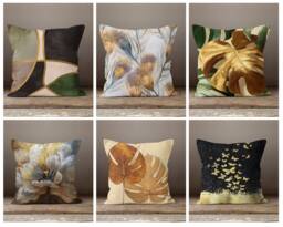 Gold Floral Cushion Cover-Leaf Pillow Case-Decorative Case-Brown Cover-Gift For Her Cushion-Handmade Material