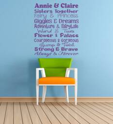 Personalised Sisters Together Quote, Poem, Vinyl Wall Art Sticker Decal Mural. Home, Decor. Children's Bedroom, Playroom. Siblings - thumbnail 1
