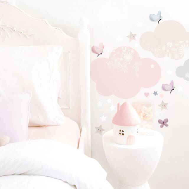 Dreamy Pink Cloud Wall Stickers Set Peel-And-Stick Stars & Butterflies For Girls' Bedroom Nursery Decor - image 1