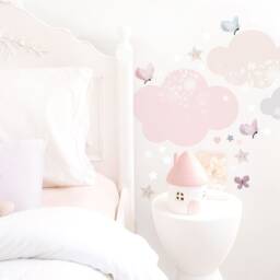 Dreamy Pink Cloud Wall Stickers Set Peel-And-Stick Stars & Butterflies For Girls' Bedroom Nursery Decor - thumbnail 1