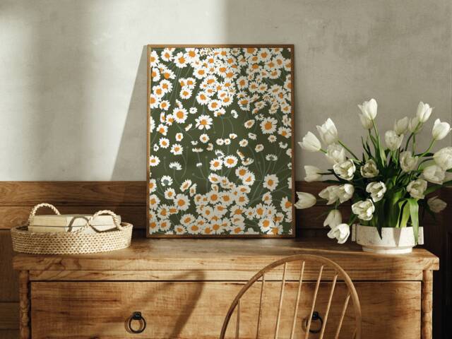 Chamomile Floral Art Print Wildflower Illustration, Archival Paper - image 1