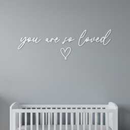 You Are So Loved Nursery Wall Sign - Minimal Line Heart Baby & Child's Room Decor Wooden Or Acrylic Quote - thumbnail 1