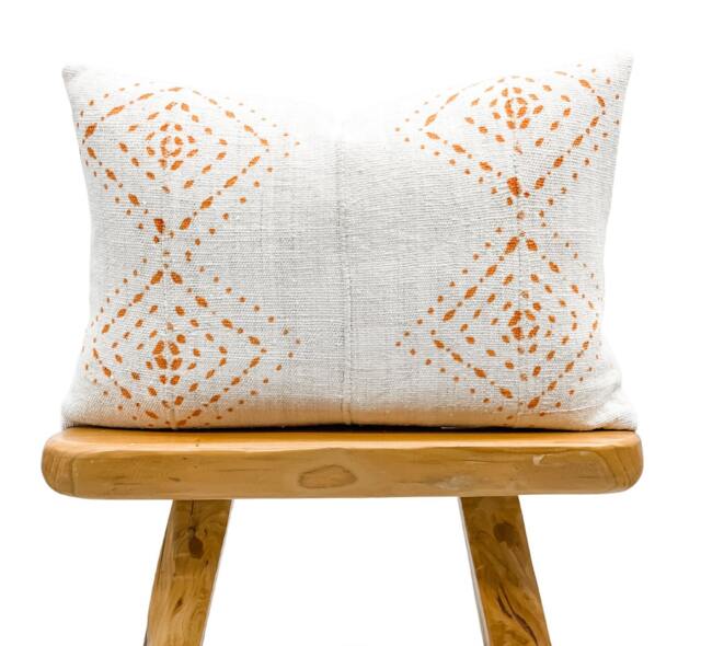 Mudcloth Pillow Cover, African Pillow, Lumbar White & Rust Mudcloth- Fall Decor Pillow- Throw Mud Cloth Cover 14x20 - image 1