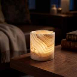 Egyptian Alabaster Candle Holder - Hand-Carved Natural Stone - 10 ?? 10 cm