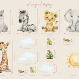 Baby Safari Animals Watercolor Wall Decal - Nursery Mural Lion Elephant Sticker - thumbnail 3