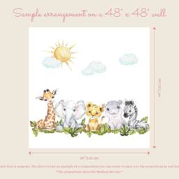 Baby Safari Animals Watercolor Wall Decal - Nursery Mural Lion Elephant Sticker - thumbnail 4