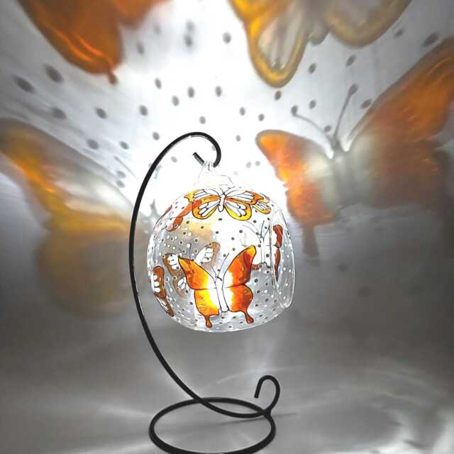 Orange Glass Butterfly Candle Holder, Hand Painted, Unique Gifts For Her - image 1