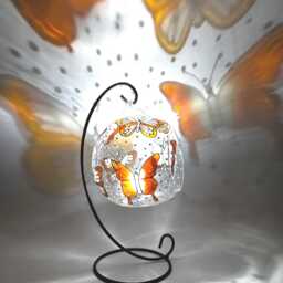 Orange Glass Butterfly Candle Holder, Hand Painted, Unique Gifts For Her