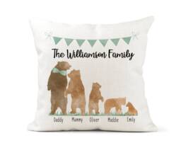 Personalised Bear Family Cushion, Watercolour, Daddy Bear, Mummy Mama, Papa, Children, New Home Gift, Baby Bunting - thumbnail 1