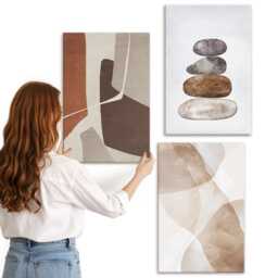 Canvas Art Set Of 3 - Painting Modern Decorations, Orange Print, Abstract Wall Decor - thumbnail 3