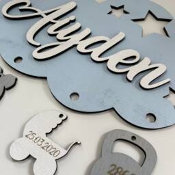 Personalised Wooden Cloud Name Wall Sign, Fluorescent Stars Room Decor Nursery - thumbnail 2