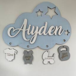 Personalised Wooden Cloud Name Wall Sign, Fluorescent Stars Room Decor Nursery - thumbnail 3