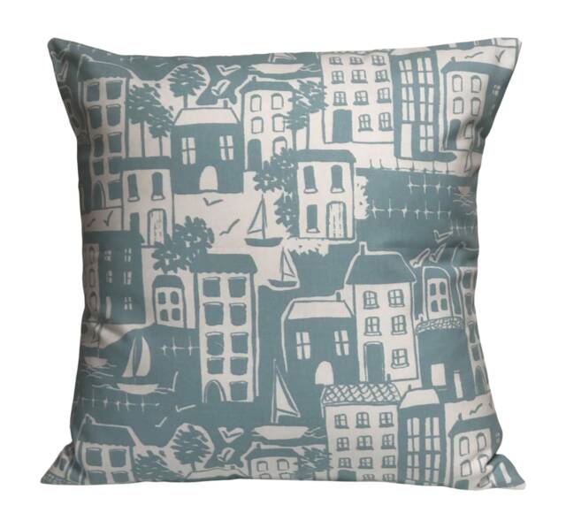 "Waterside Coastal View Cotton Cushion Cover Duck Egg Blue Seaside Design 16""-24" - image 1
