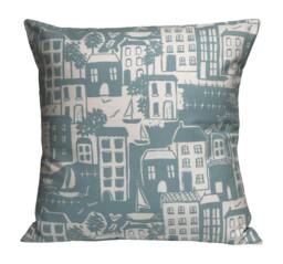 "Waterside Coastal View Cotton Cushion Cover Duck Egg Blue Seaside Design 16""-24" - thumbnail 1