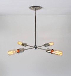 Sputnik Chandelier, Chrome Hanging Pendant Lamp, Modern 4 Arm Industrial Lighting Fixture By Bootsngus