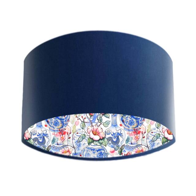 Oriental Lampshade in Navy Blue Velvet - image 1