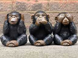 Concrete Three Wise Monkeys Statue Stone Set Garden & Home Sculpture Outdoor Animal Decoration Cement Monkey Trio Ornament Zen Art - thumbnail 1