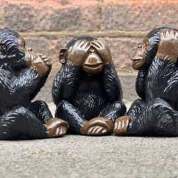 Concrete Three Wise Monkeys Statue Stone Set Garden & Home Sculpture Outdoor Animal Decoration Cement Monkey Trio Ornament Zen Art - thumbnail 3