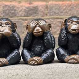 Concrete Three Wise Monkeys Statue Stone Set Garden & Home Sculpture Outdoor Animal Decoration Cement Monkey Trio Ornament Zen Art - thumbnail 2