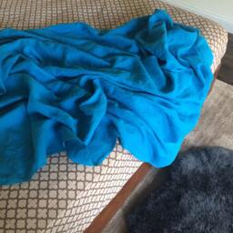 Pacific Blue Linen Throw Xl- Solid Blanket - 100% Flax Fabric Made To Order in The Usa Living Room & Bedroom - thumbnail 4