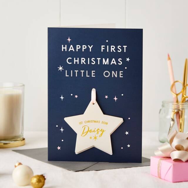 Personalized Baby's First Christmas Star Decoration Card - image 1