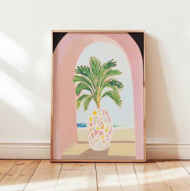 Neutral Archway Palm Tree Poster, Minimalist Mediterranean Wall Art Print, Plant Decor, Boho Terracotta Style For Living Room Or Bedroom - image 1