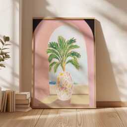 Neutral Archway Palm Tree Poster, Minimalist Mediterranean Wall Art Print, Plant Decor, Boho Terracotta Style For Living Room Or Bedroom - thumbnail 2