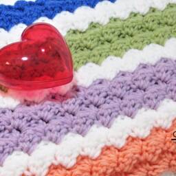 Handmade Crochet Baby Blanket Soft Acrylic Yarn, Rainbow Clouds Design - thumbnail 3