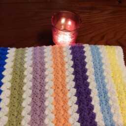 Handmade Crochet Baby Blanket - Soft Acrylic Yarn Rainbow Clouds Design - thumbnail 2