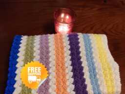 Handmade Crochet Baby Blanket Soft Acrylic Yarn, Rainbow Clouds Design - thumbnail 1